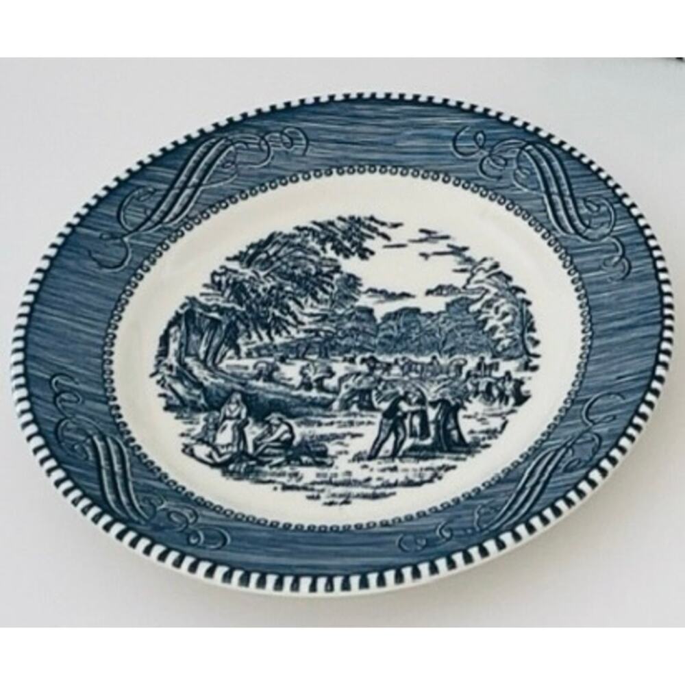 Vintage Currier and Ives Blue by ROYAL (USA) Coupe Bread & Butter Plate-Set of 3